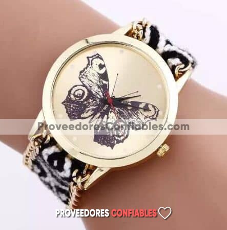 R4022 Reloj Pulsera Tejido Con Cadena Mariposa Monarca Negro Blanco Reloj De Moda Al Mayoreo Jpg