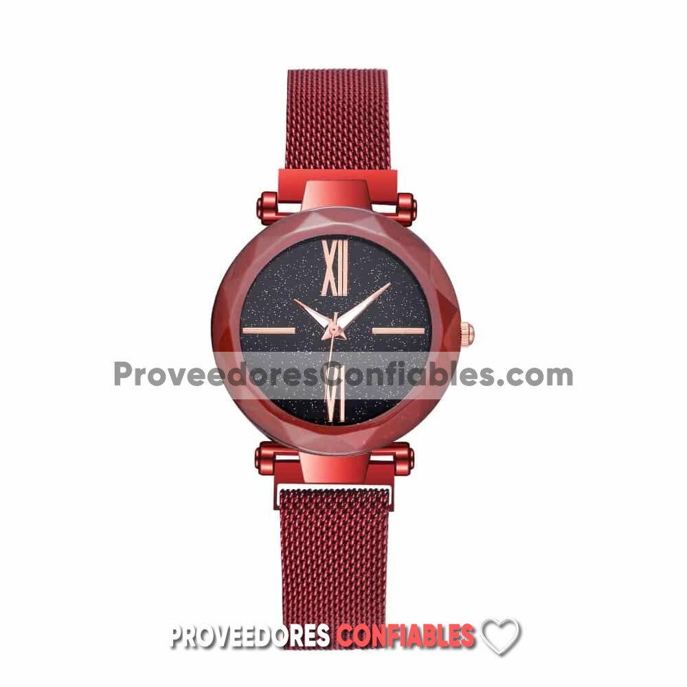 R4032 Reloj Metal Mesh Iman Numeros Romanos Y Brillos Rojo Reloj De Moda Al Mayoreo Jpg