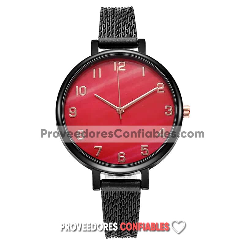 R4218 Reloj Roja Con Numeros Grandes Dorados Plastico Con Textura Reloj De Moda Al Mayoreo Jpg