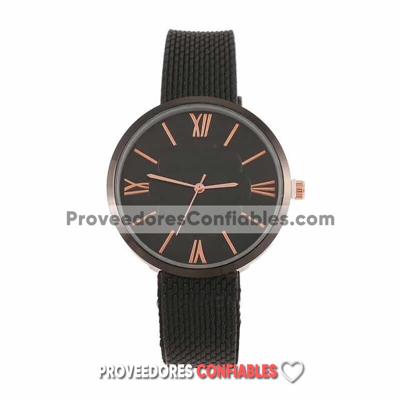R4375 Reloj Fondo Flor Negro Con Numeros Romanos Tipo Platico Relieve Reloj De Moda Al Mayoreo Jpg
