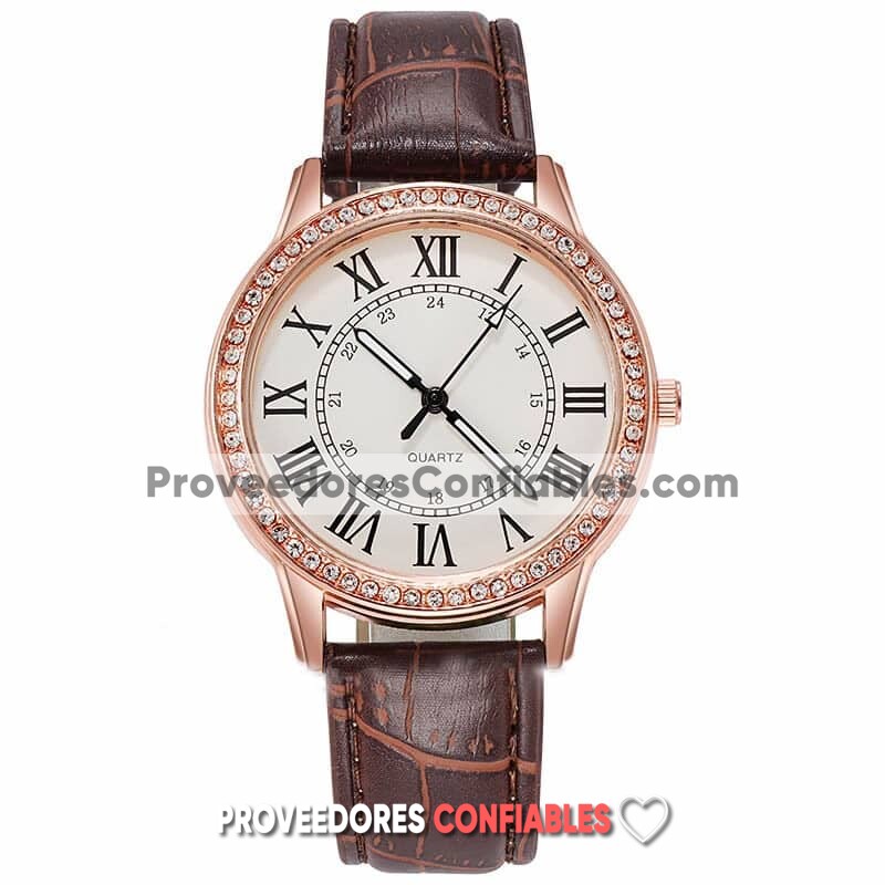R4395 Reloj Numeros Romanos Y Diamante Piel Sintetica Reloj De Moda Al Mayoreo Jpg
