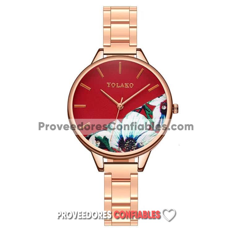 R4668 Reloj Rojo Con Flores Blancas Extensible Metal Proveedor De Moda Al Mayoreo Jpg