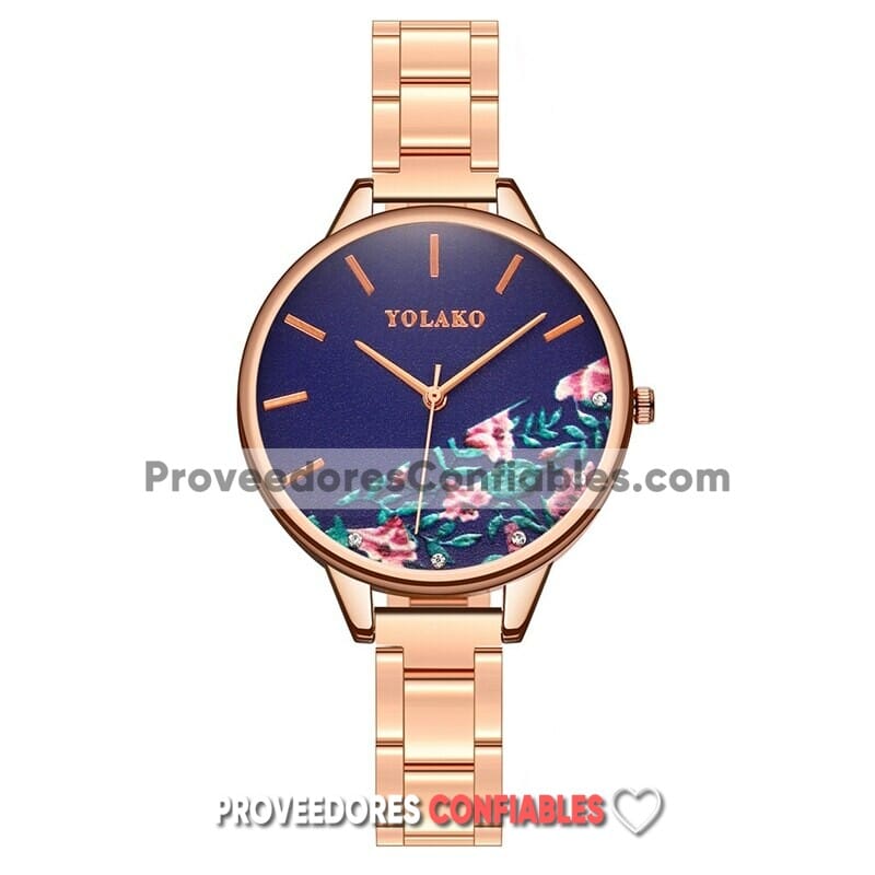 R4669 Reloj Azul Con Flores Rosas Extensible Metal Proveedor De Moda Al Mayoreo Jpg