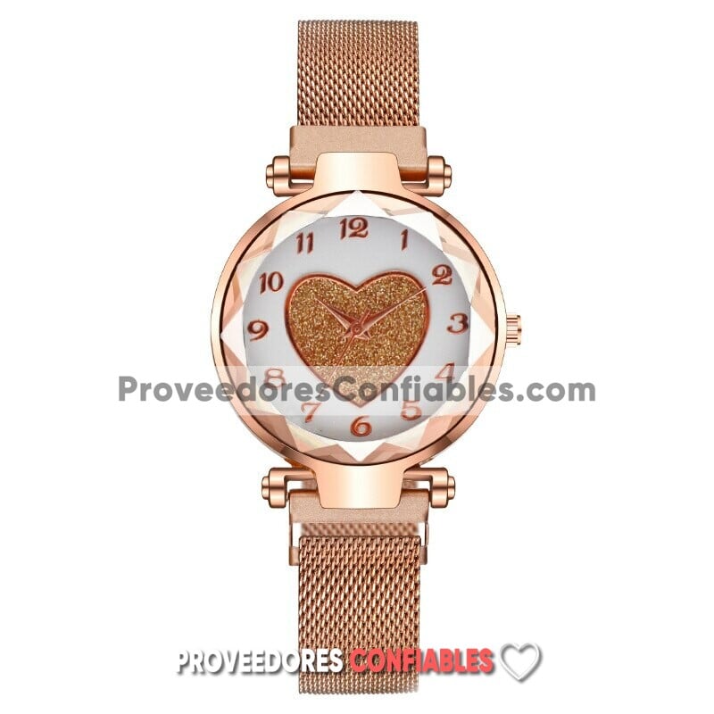 R4674 Reloj Blanca Con Corazon Dorado Extensible Metal Mesh Proveedor De Moda Al Mayoreo Jpg