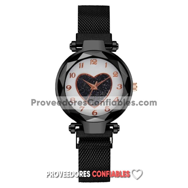 R4676 Reloj Blanca Con Corazon Negro Extensible Metal Mesh Proveedor De Moda Al Mayoreo Jpg