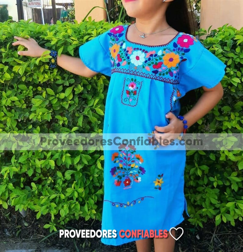 ⋆ rj00374 Vestido azul bordado a mano para niña artesanal mexicano hecho en  Chiapas mayoreo fabrica