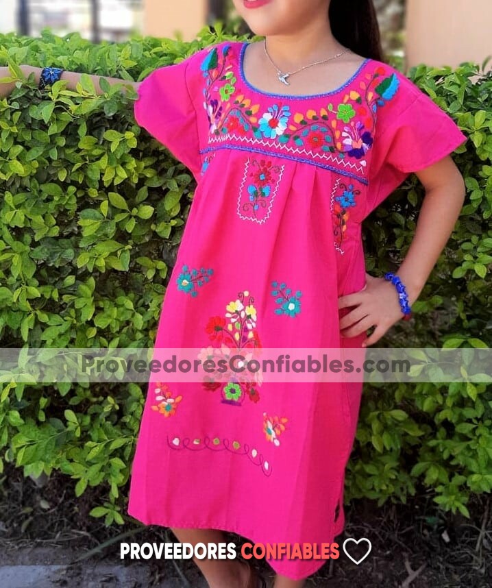 ⋆ rj00375 Vestido bordado a mano rosa artesanal mexicano para infantil  hecho en Chiapas mayoreo fabrica