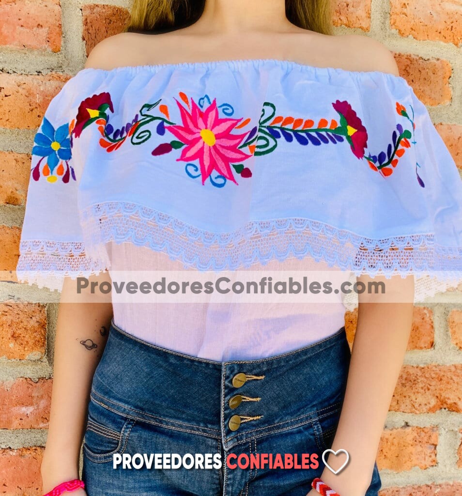 ⋆ rj00618 Blusa campesina de manta color blanco bordada a maquina diseño de  flores artesanal mexicano para mujer hecho en Sahuayo Michoacan mayoreo  fabrica