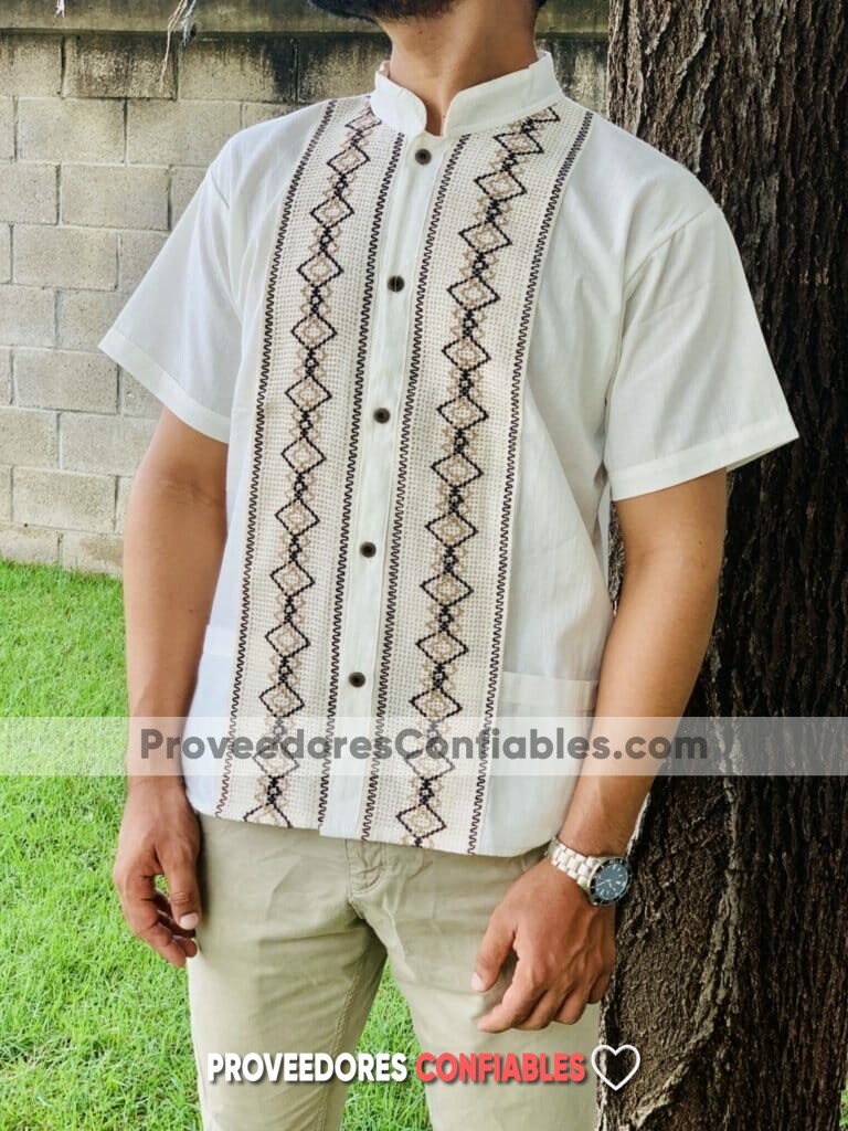 ⋆ rj00633 Camisa guayabera de manta color beige artesanal mexicano para  hombre hecho en Chiapas mayoreo fabrica