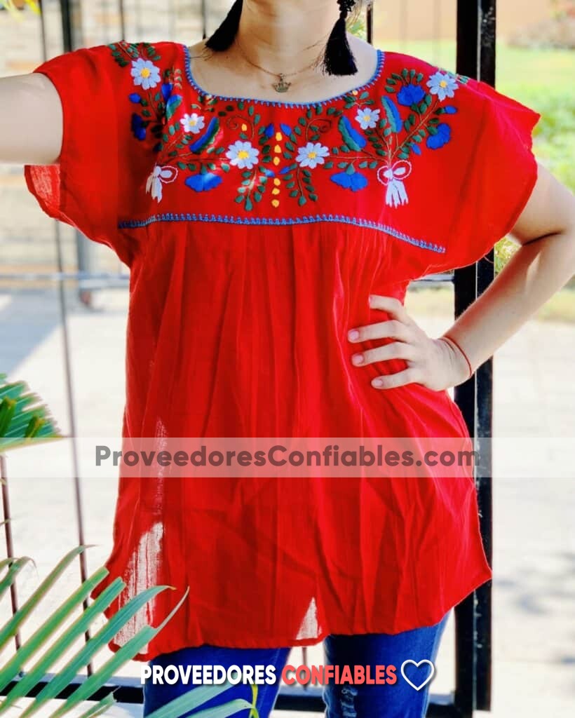 Rj00675 Blusa Artesanal Mexicano Para Mujer Hecho En Chiapas De Manta Color Rojo Bordada A Mano Mayoreo Fabrica Scaled Scaled 1 Jpg