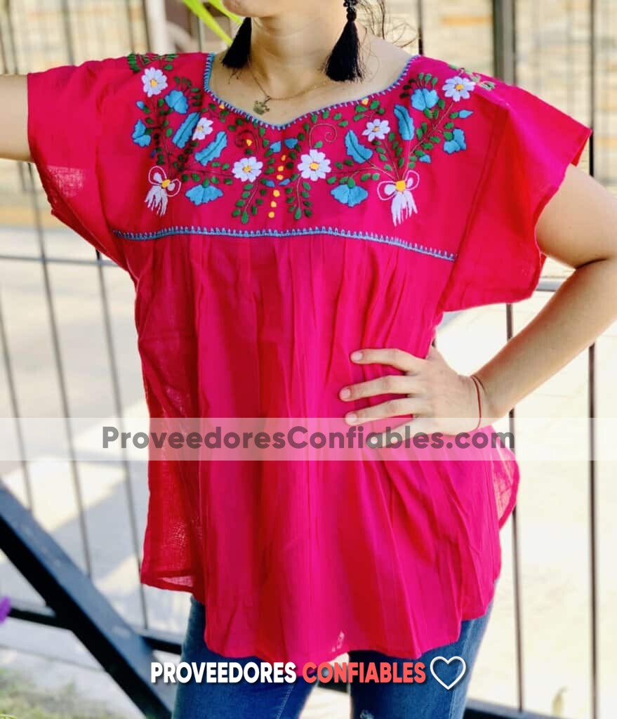 Rj00676 Blusa Artesanal Mexicano Para Mujer Hecho En Chiapas De Manta Color Rosa Bordada A Mano Mayoreo Fabrica Scaled Scaled 1 Jpg