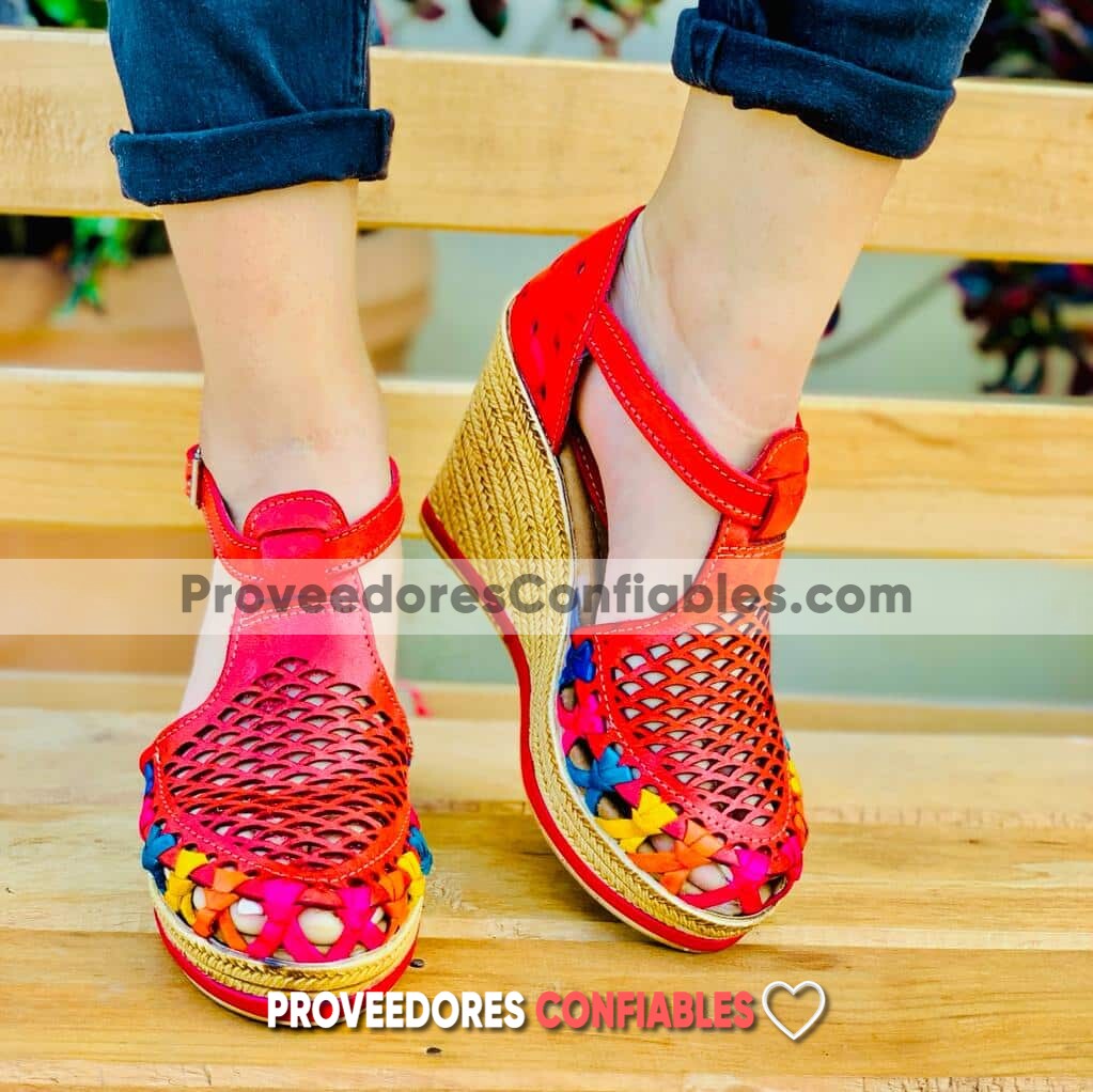 Zj00051 Plataforma Artesanales Color Rojo Laser Cruces Multicolor De Tacon Mujer De Piel Sahuayo Michoacan Mayoreo Fabricante De Calzado Zapatos Taller Maquilador 1 Jpeg