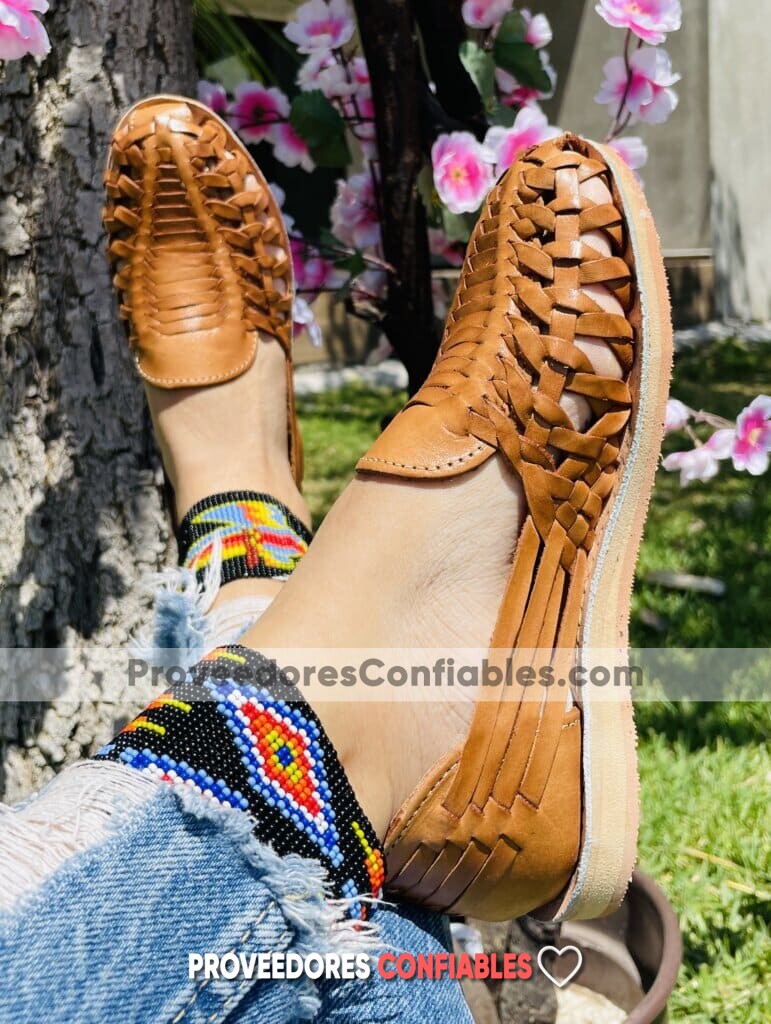 Zj00098 Huarache Artesanal Mexicano Hecho Mano Piel Mujer Zapato Piso Calzado Mayoreo Fabrica Proveedor 1 Jpg