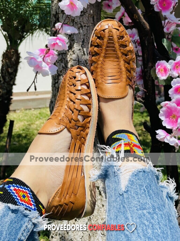 Zj00098 Huarache Artesanal Mexicano Hecho Mano Piel Mujer Zapato Piso Calzado Mayoreo Fabrica Proveedor 2 Jpg