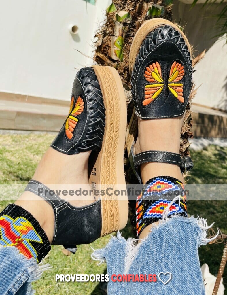 Zj00673 Plataforma Artesanales Color Negro Con Bordado Con Hebilla De Tacon Mujer De Piel Sahuayo Michoacan Mayoreo Fabricante De Calzado Zapatos 2 Jpg