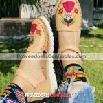 Zj00759 Huaraches Artesanales Color Beige Con Bordado De Piso Mujer De Piel Sahuayo Michoacan Mayoreo 1 Jpg