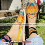 Zj00798 Huaraches Artesanales Color Beige Con Tejido Multicolor De Piso Premium Mujer De Piel Sahuayo Mich 1 Jpg