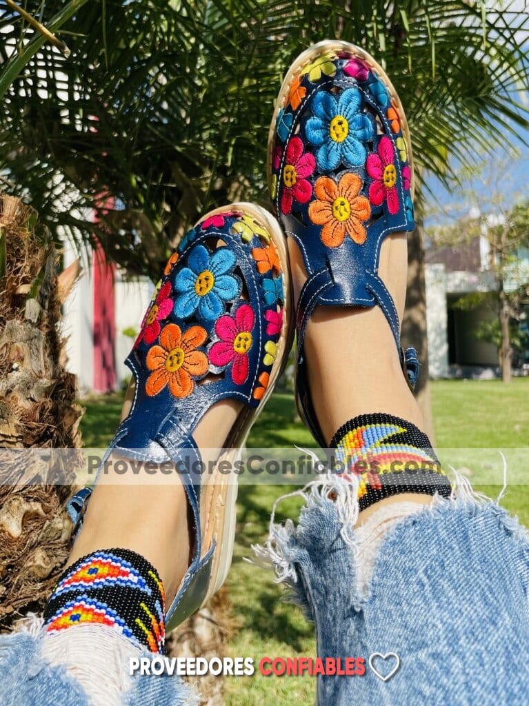 Zj00865 Huaraches Artesanales Color Azul Marino De Piso Mujer Mayoreo Fabricante Calzado Zapatos 2 Jpg