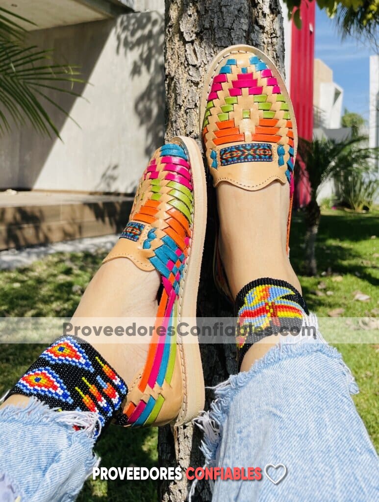 Zj01009 Huaraches Artesanales Piso Para Mujer Beige Tiras De Colores Mayoreo Fabricante Calzado 2 Jpg