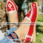Zs01061 Huaraches Artesanales Piso Para Mujer Rojo Rombo Tejido Mayoreo Fabricante Calzado 4 Jpg