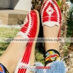 Zs01061 Huaraches Artesanales Piso Para Mujer Rojo Rombo Tejido Mayoreo Fabricante Calzado 4 Jpg