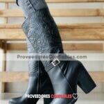 Zs01074 Botas Artesanales Para Mujer Negro Troquelado De Flores Con Hebilla Mayoreo Fabricante Calzado 1 Jpg