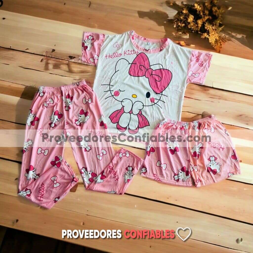 C1196 Pijama Unitalla 3 Piezas Hello Kitty Rosa Ropa De Moda Por Fabricantes Mayoristas