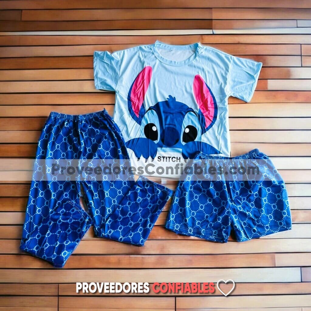 C1197 Pijama Unitalla 3 Piezas Stitch Azul Ropa De Moda Por Fabricantes Mayoristas