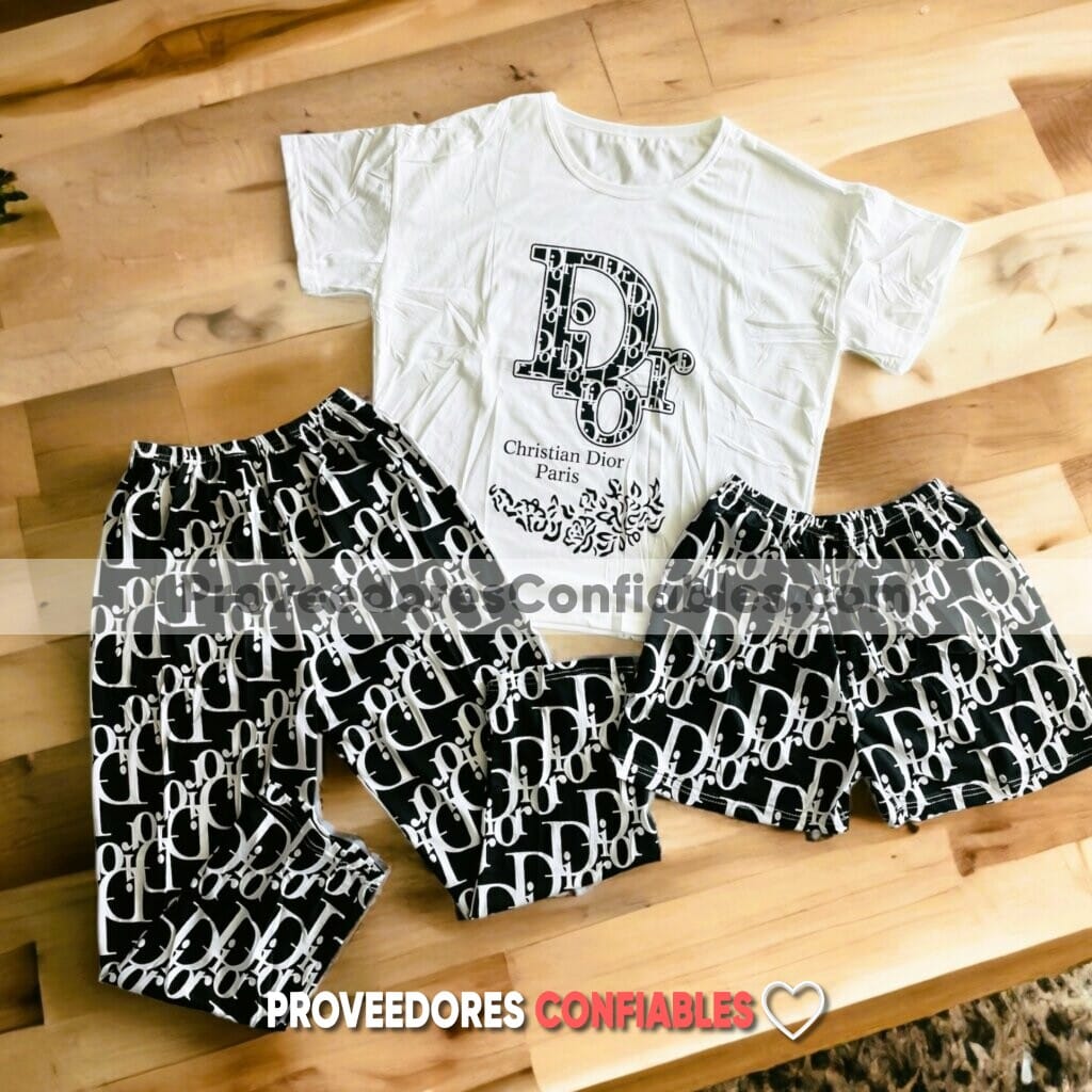C1200 Pijama Unitalla 3 Piezas Estampado Letras Blancas Negro Ropa De Moda Por Fabricantes Mayoristas