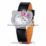 R4691 Reloj Hello Kitty Con Diamantes Piel Sintetica Accesorios Al Por Mayor