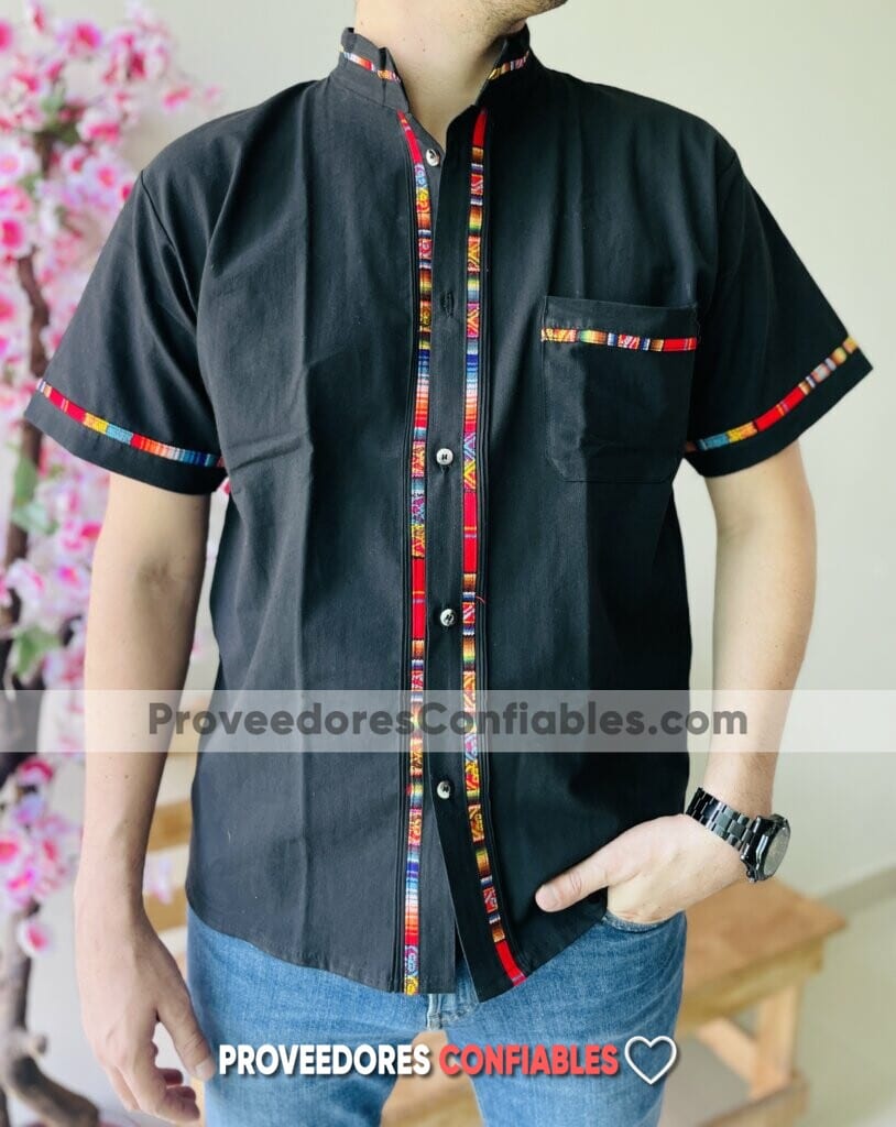 Rn00130 Camisa Guayabera Negra Artesanal Hombre Mayoreo Fabricante Proveedor Ropa Taller Maquilador (1)