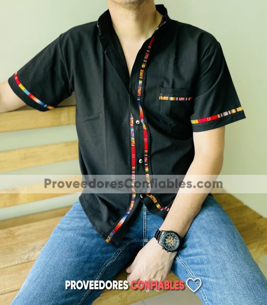 Rn00130 Camisa Guayabera Negra Artesanal Hombre Mayoreo Fabricante Proveedor Ropa Taller Maquilador (2)