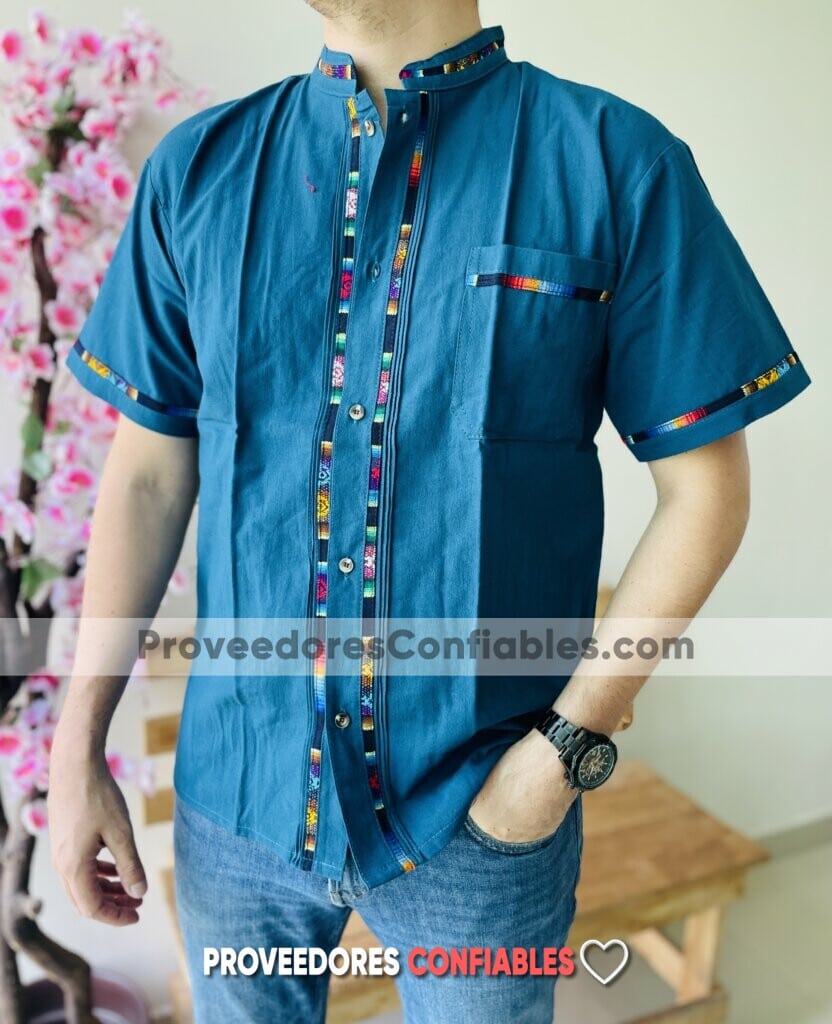 Rn00131 Camisa Guayabera Azul Artesanal Hombre Mayoreo Fabricante Proveedor Ropa Taller Maquilador (1)