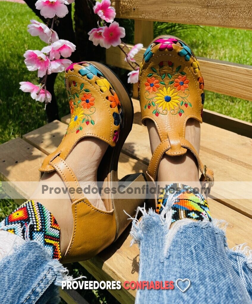 Zs01104 Huaraches Artesanales Con Plataforma Camel Flores De Colores Bordadas Mayoreo Fabricante Calzado (3)