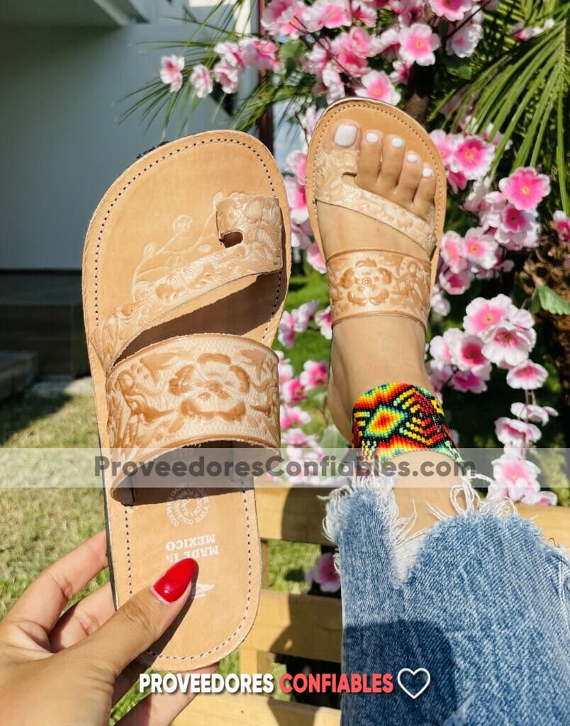 Zj01013 Huaraches Artesanales Piso Para Mujer Tan Troquelado De Flores Fabricante Calzado Mayoreo (1)